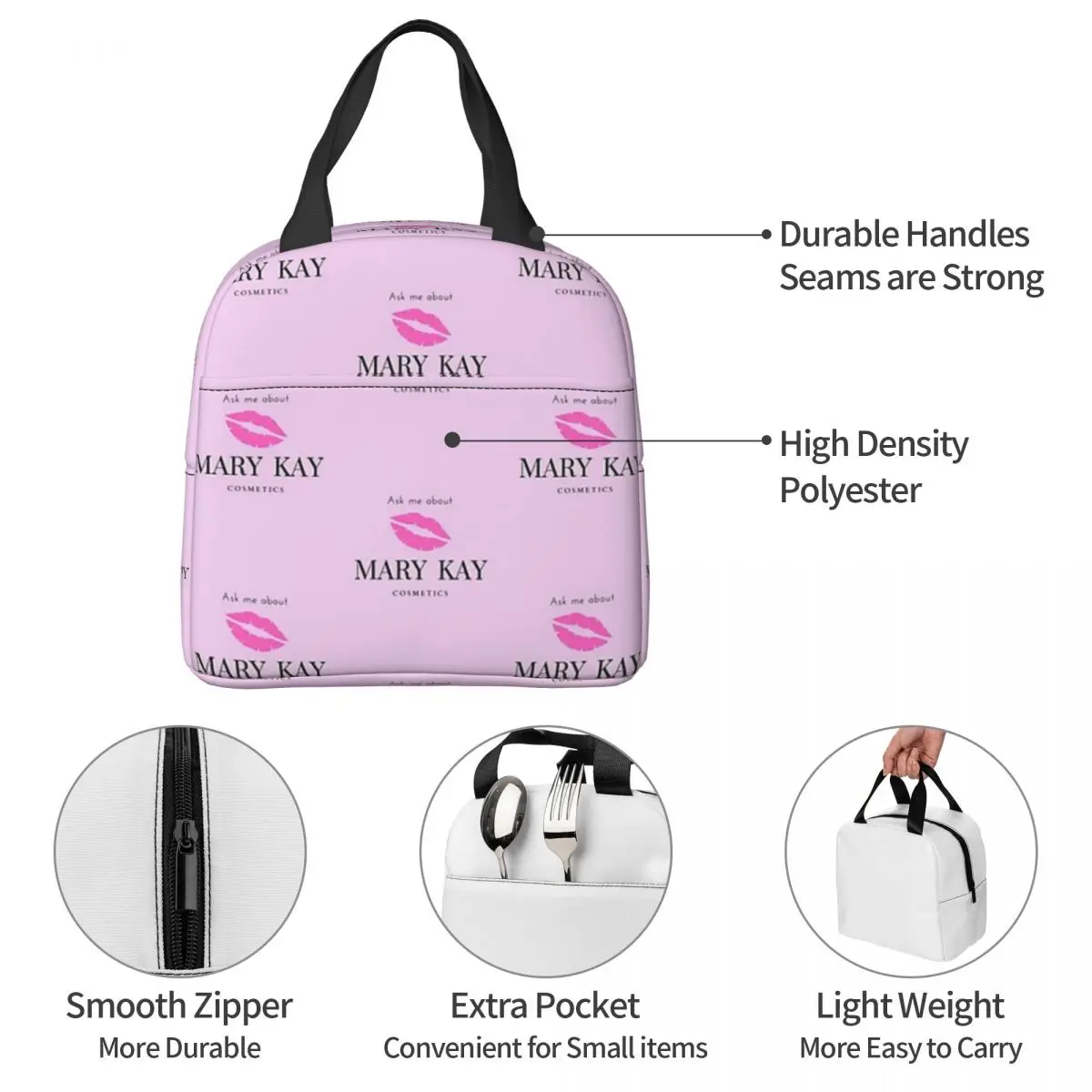 Ask Me About Mary Kay Cosmetics Lunch Bags Insulated Bento Box Waterproof Lunch Tote Cooler Thermal Bag for Woman Girl Travel