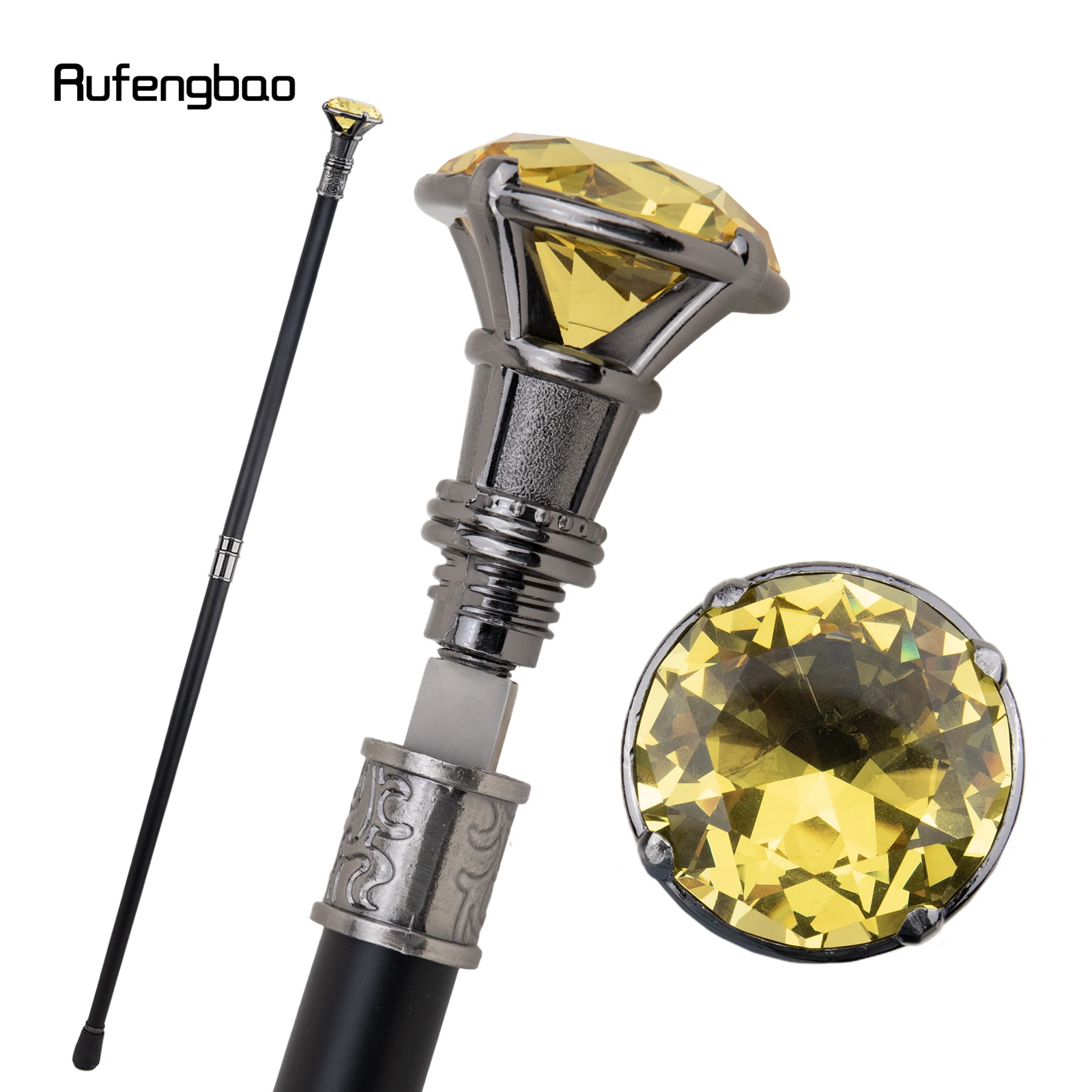 Yellow Diamond Type Silver Walking Stick with Hidden Plate Self Defense Fashion Cane Plate Cosplay Crosier Stick 93cm