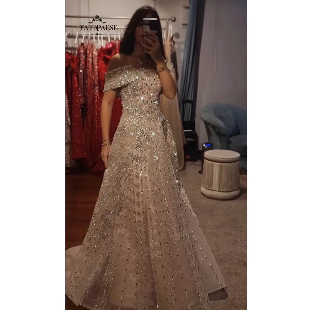 

FATAPAESE Haute Couture Prom Dresses with Cape Saudi Arabic Crystal Beaded Luxury Evening Dresses for Engagement Wedding Party