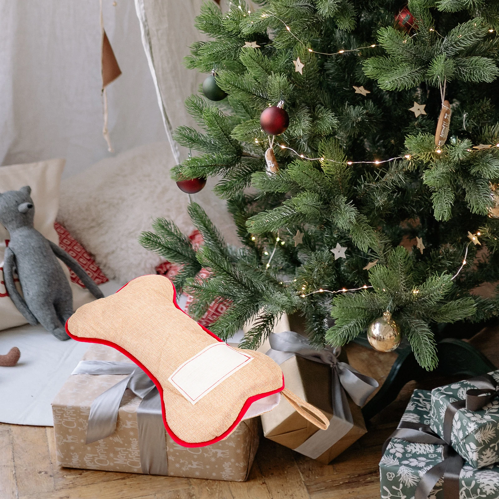 

Christmas Gift Bag Lovely Bone Shape Xmas Candy Sock Holiday Party Bone Hanging Decoration Christmas Gift Bag Xmas Hanging Sock