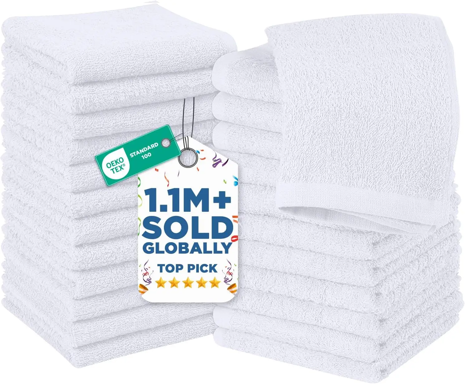 

24 Pack Premium Cotton Washcloths, Highly Absorbent and Soft for Bathroom and Face, White