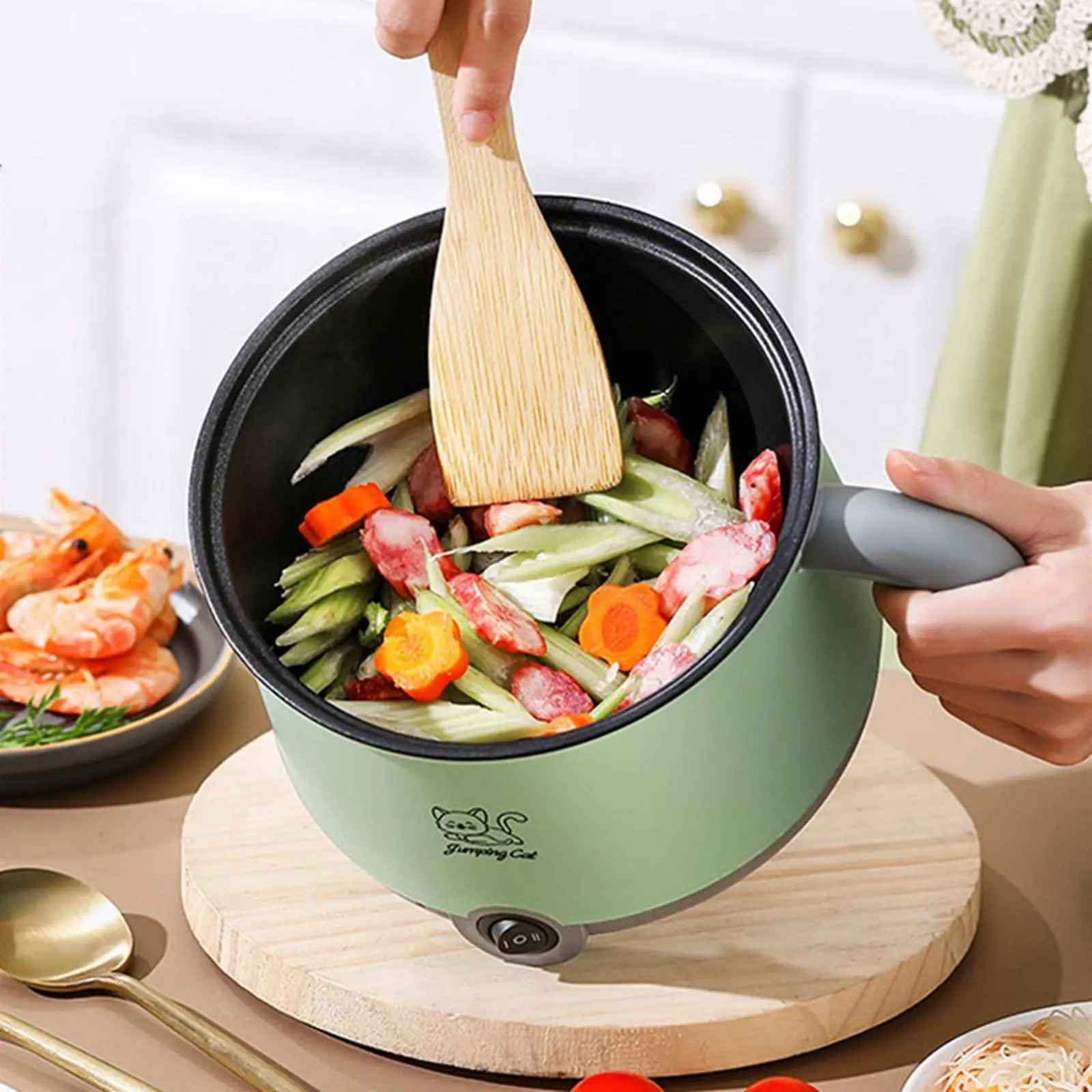 1.8L Electric Hot Pot with Steamer Hotpot Ramen Cooker Rice Cooker Mini Cooking Machine for Kitchen Home Office