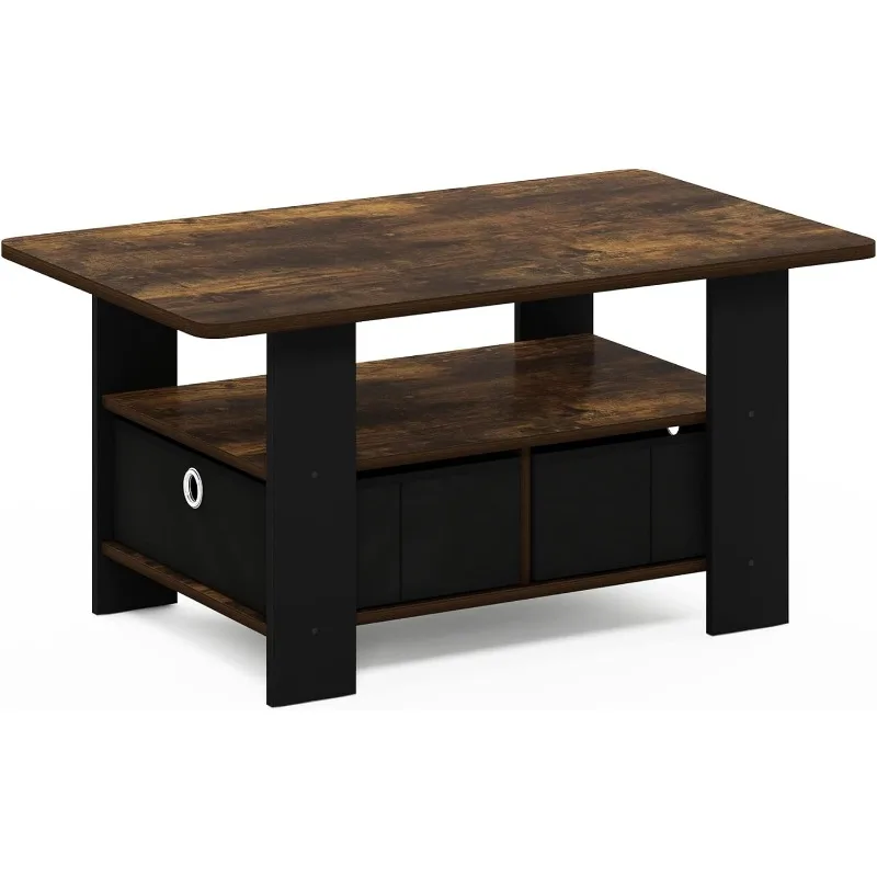 

Andrey Coffee Table with Bin Drawer, Amber Pine/Black Small Non-Lift Top