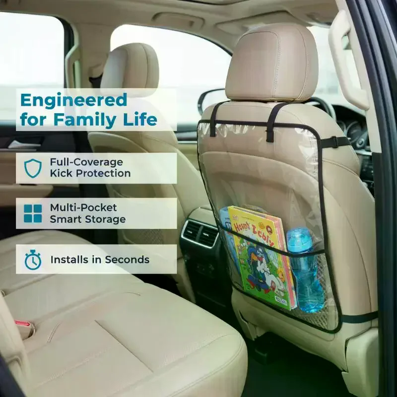 Car Back Seat Kick Protector Waterproof Clear Auto Accessory with Touch Screen Phone Holder Ideal for Car Owners