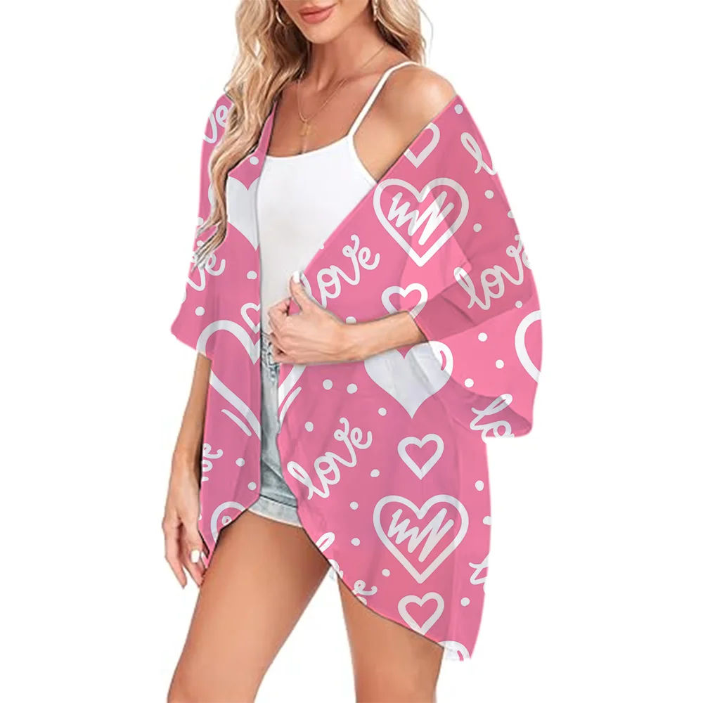 

Women's Kimono Cardigans Cover Ups Pink Printed Chiffon Loose Open Front Casual Summer Tops Sexy Kimono Beach Swimwear Coats