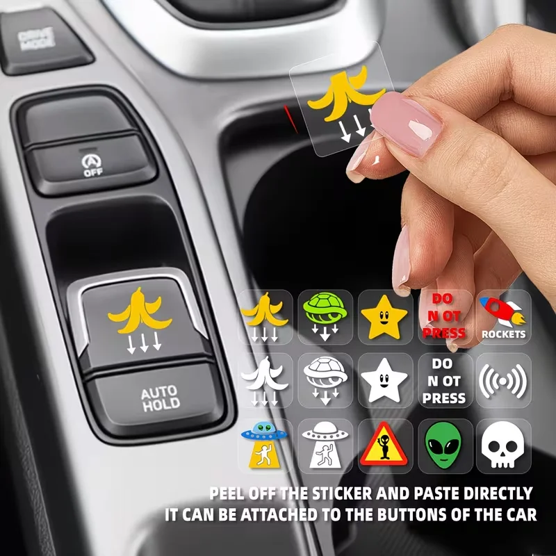 A Set of 30 Humorous Car stickers, Suitable for Blank Button Vehicle Control Panel and Dashboard Button Decals