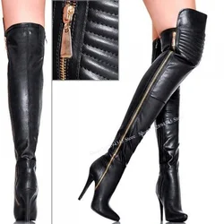 Black Over Knee High Zipper Boots Thin High Heel Pointed Toe Fashion Sexy Novel Style Summer 2023 Woman Shoes Zapatillas Mujer