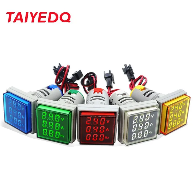 Cyfrowy 22mm AC50-380V Volt 0-100A 0-99HZ woltomierz amperomierz prąd Hertz miernik napięcia lampka kontrolna LED lampka kontrolna