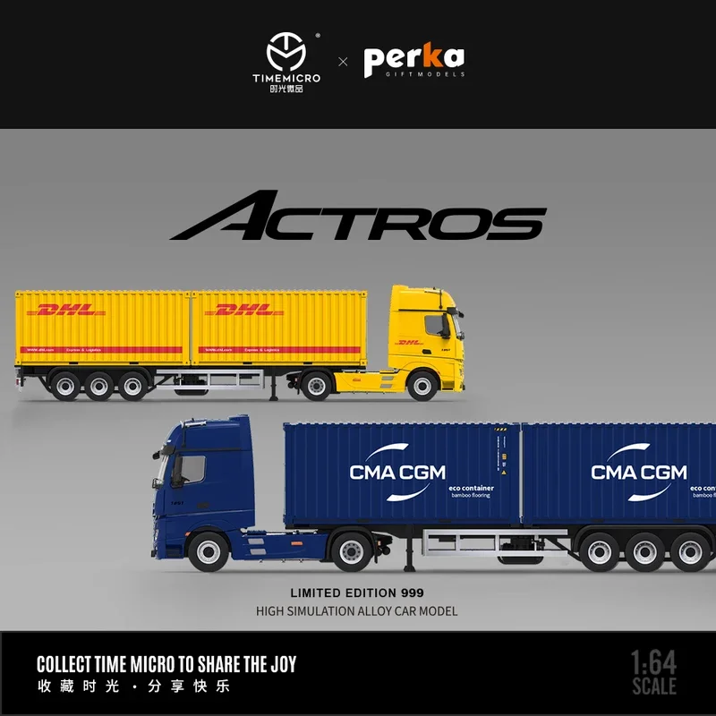 TIMEMICRO 1/64  Container Truck,  Alloy Diecast Model Cars For Collection Limited Edition Display Set