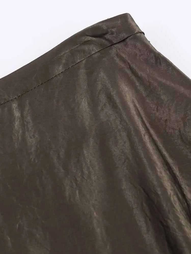 European and American style winter new fashion women's clothing casual temperament simple versatile silk satin midi skirt