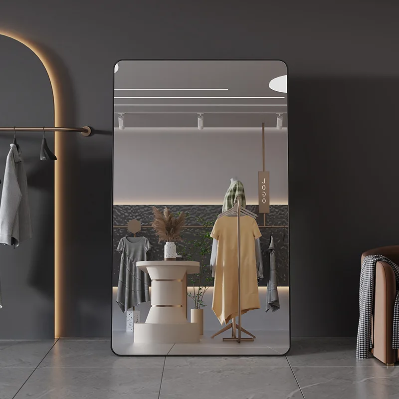 YFY clothing store special thin floor mirror girls bedroom full body mirror adjustable no punching fitting mirror can be rotated