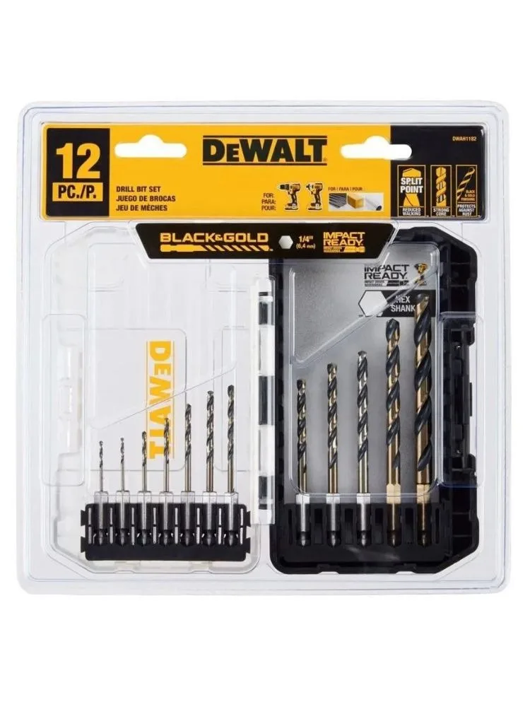DEWALT DWAH1182 Juego de taladros helicoidales de impacto 12 piezas NEGRO y OURO IMPACT LISTO Broca de metal Accesorios de herramientas eléctricas