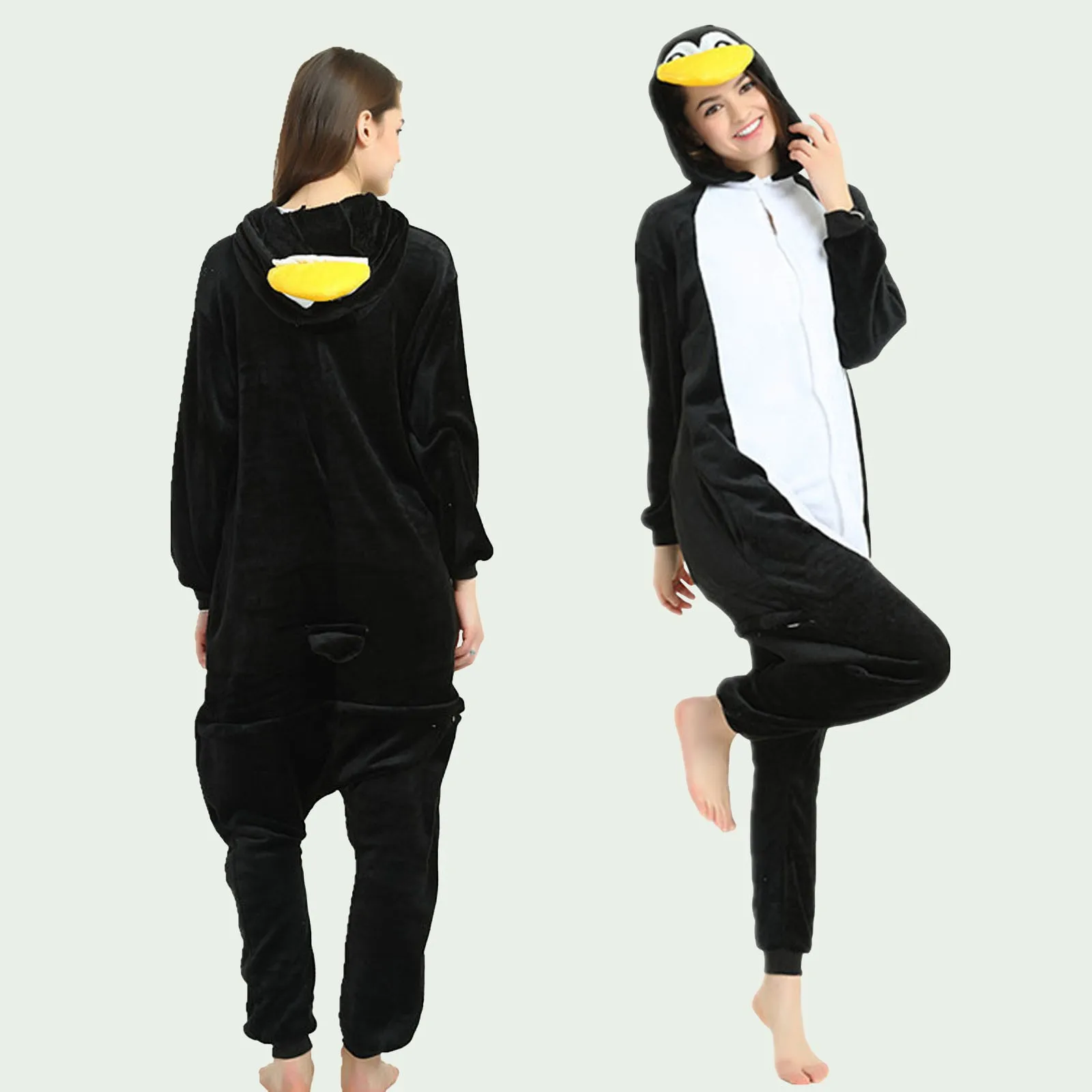 Women Cute Penguin Cartoon Onesies Kigurumi Unisex Autumn Winter Anime Costumes Adults Kids Flannel Sleepwear Pajamas