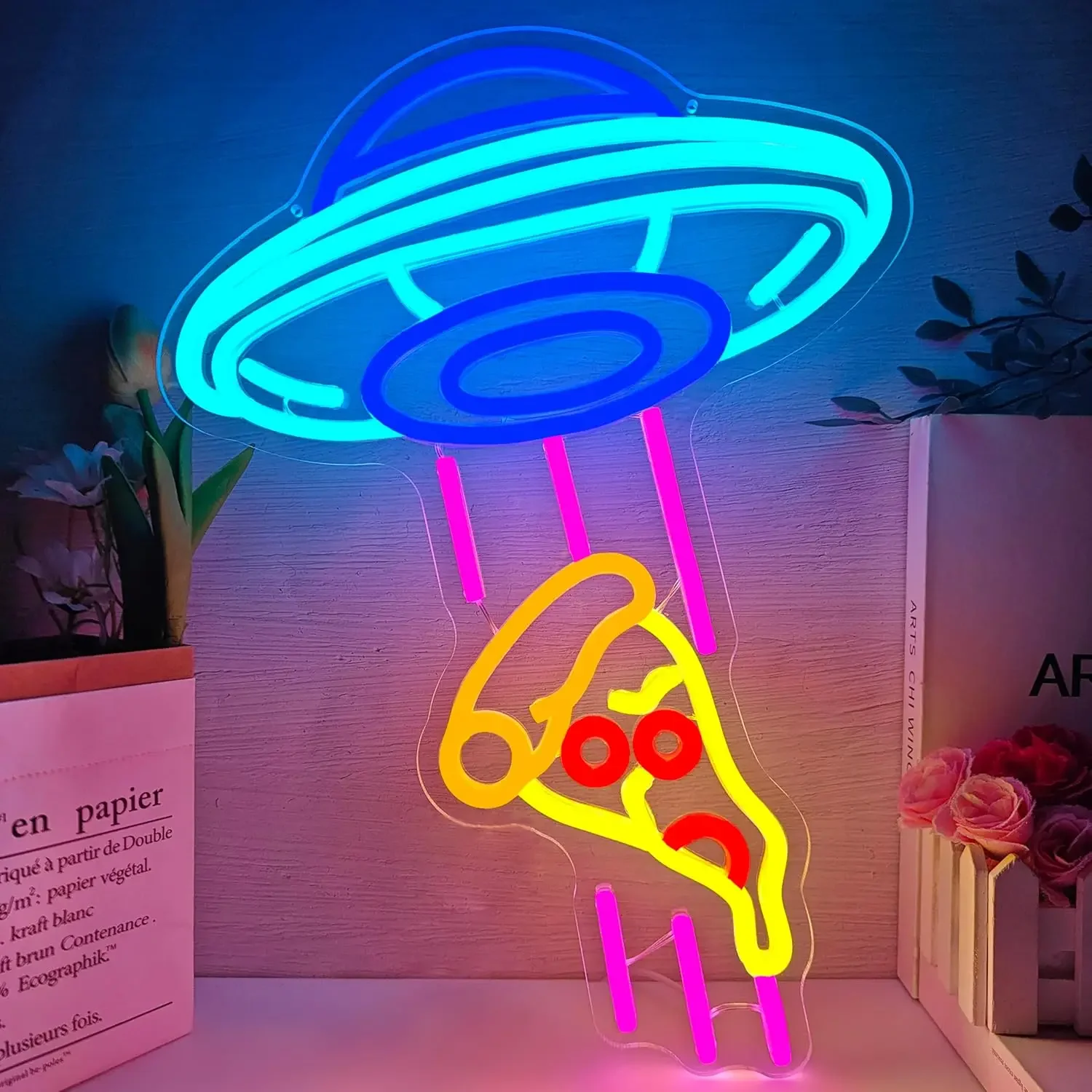 

UFO Pizza Neon Signs USB Powered LED Neon Sign for Business Coffee Bar Fast Food Store Pizza Burger Shop Restaurant Decor