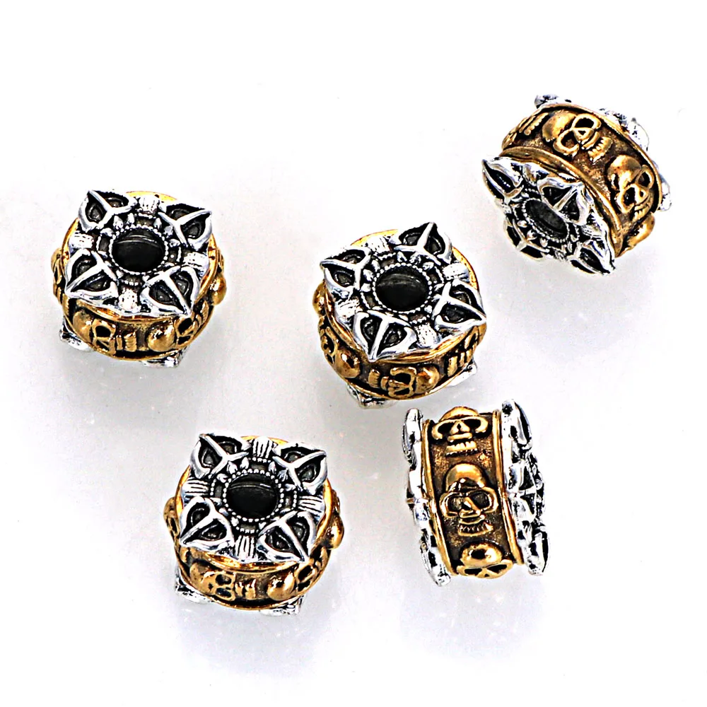 Golden Silver Plated Metal Listrado Quadrado Encantos, Espaçadores de Cor Duplo, Contas com Crânio, DIY Fazer Jóias, 11x8.5mm, 5Pcs