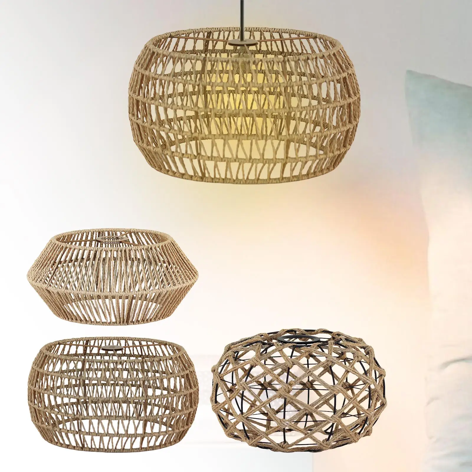 Paper Rope Lampshade Light Fixture Accessories Replacement Hand Weaved Wicker
