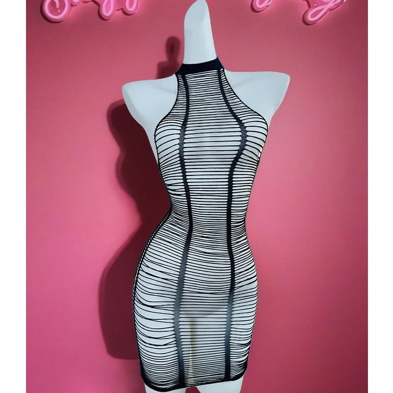 

1PC Women Sexy Lingerie Sexy Fishnet Cover Up For Valentine's Day Without Bikini Hollow Out Bodycon Dress See DS711