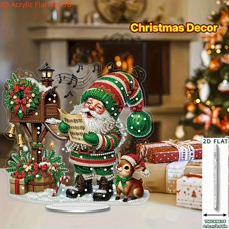 2D Flat Printing, Desktop Decoration Irregular Ornament, Santa Claus Sending Letters Christmas Holiday Art Desktop Decoration Ar