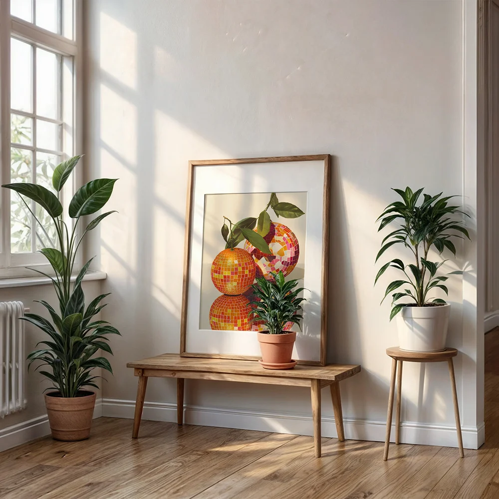 Modern Disco Orange Canvas Wall Decor Picture, 2D Printed Poster Wall Art