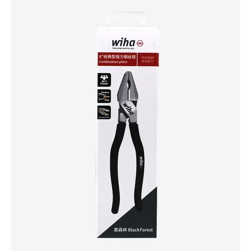 Wiha 45839 DynamicJoint® Black Forest Classic 3-Point Gripping Combination Pliers, 64HRC Long Cutting Edge Wire Cutter
