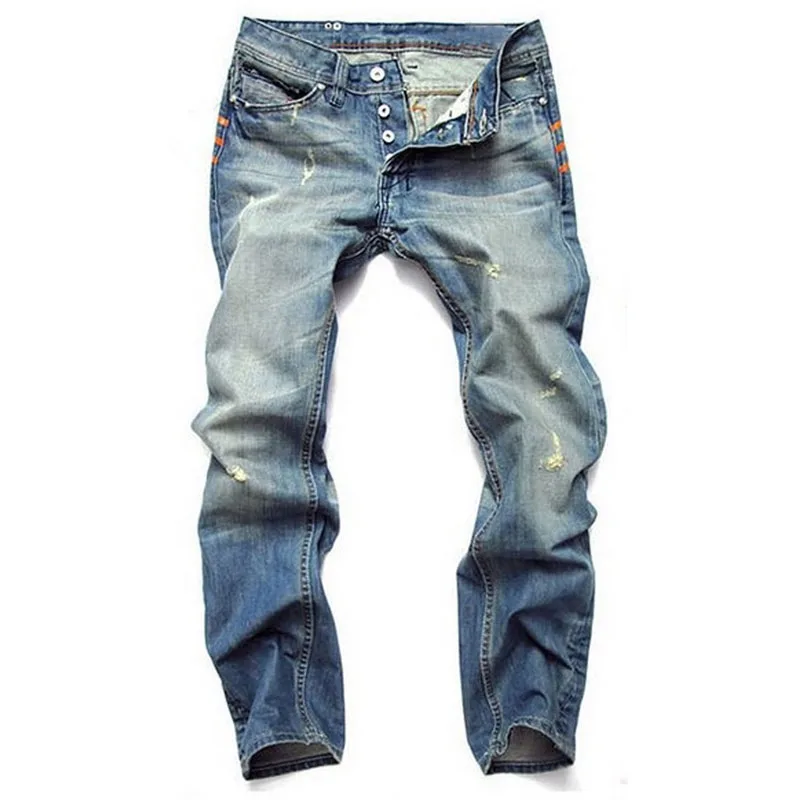 ​​Men Pants High Quality Streetwear Men\'s Ripped Nostalgic Scratched Jeans Casual  Button Straight Denim Trousers Male Pant