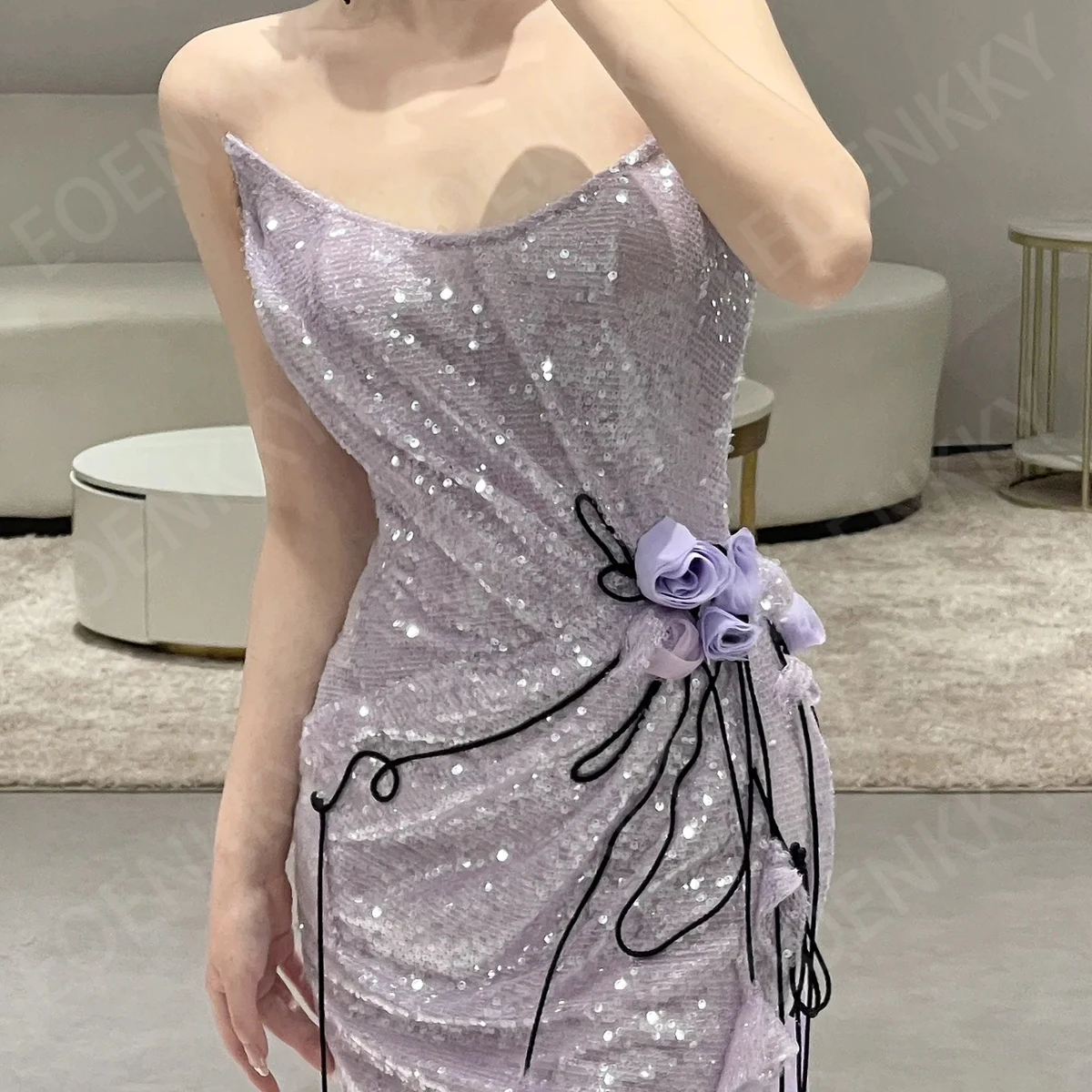 EOENKKY Woman Glitter Mermaid Evening Dress Prom Sparkly Sequin Sleeveless Formal Party Dresses Purple Strapless Customized 2026