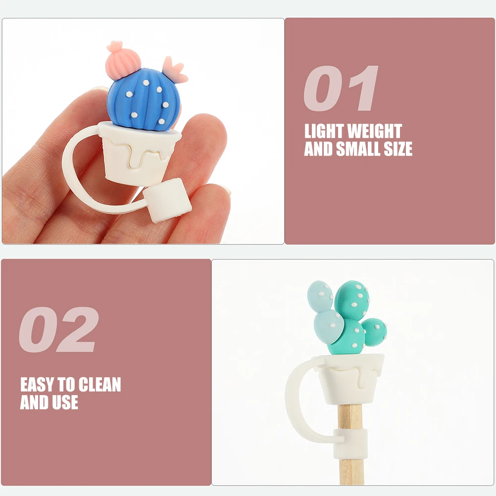 

8 Pcs Dust Plugs Cactus Caps Mini PVC Lids Cartoon Covers Reusable Straw Protectors Drinking Straw Covers Kitchen Bar