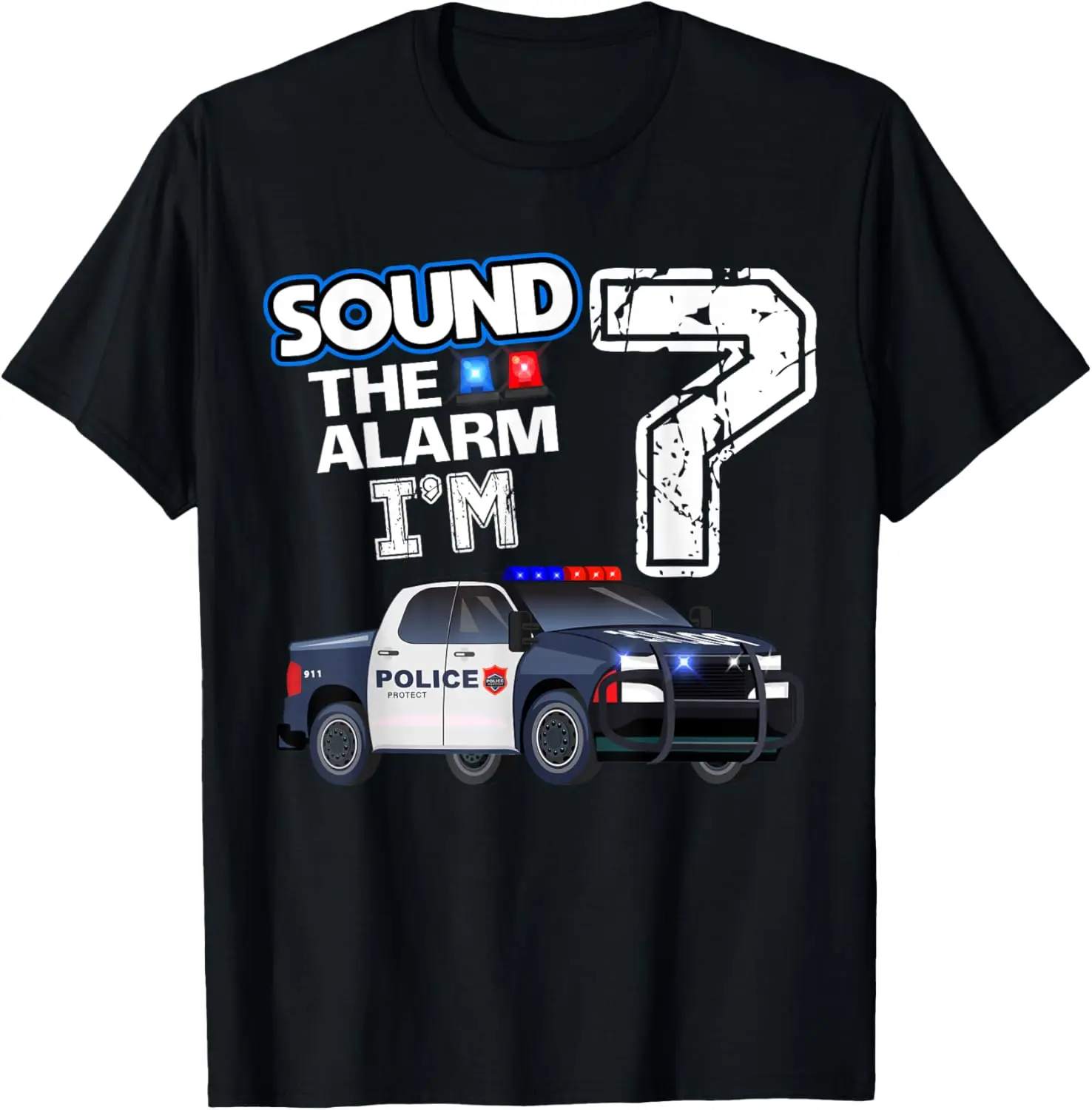 7th B-Day Police Car Policeman Officer Birthday 7 Year Old T-Shirt