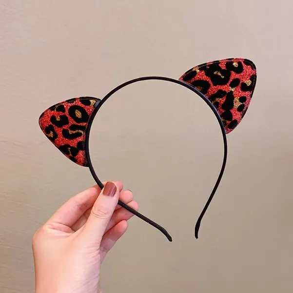Vintage Luipaard Print Glitter Kat Oren Hoofdband Voor Meisje Vrouwen Leuke Kat Oren Haar Hoepel Haarband Kid Haaraccessoires Hoofddeksels