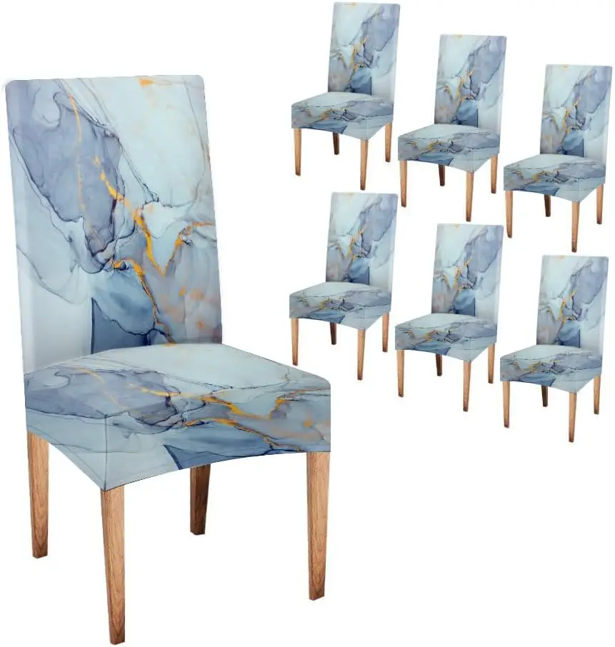

Marble Blue Abstract Printing Dining Chair Covers Set Of 6,Stretch Parsons Chair Slipcovers Universal Removable Washable Chair