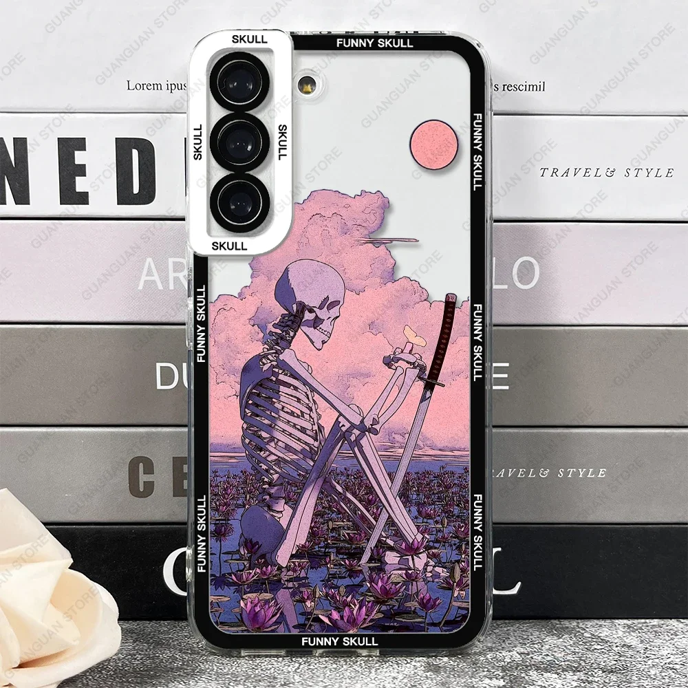 Case For Samsung Galaxy S24 S20 S21 FE S22 Plus S23 Ultra A22 A54 5G Soft Cover Funny Skull