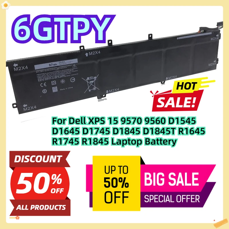 

For Dell XPS 15 9570 9560 D1545 D1645 D1745 D1845 D1845T R1645 R1745 R1845 Laptop Battery
