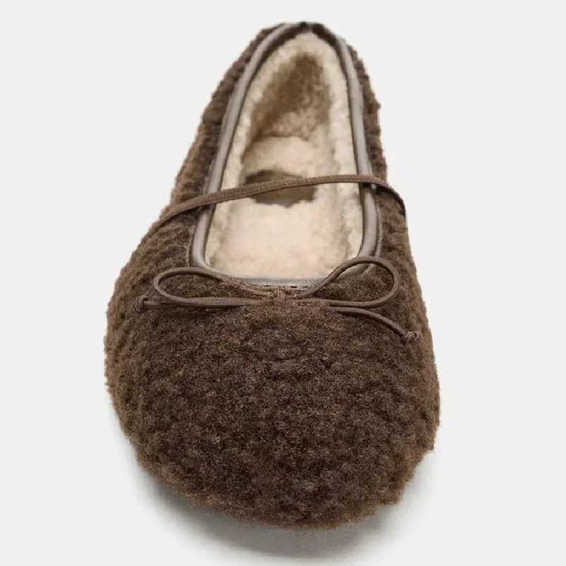 

Plush Winter Designer Flat Women's Shoes Round Toe Bowknot Mary Jane Shoe Women Shallow Comfort Warm Casual Ballet Flats Women