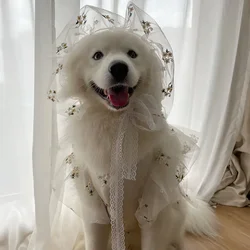 Pet Dog Medium Large Dogs Spring Summer Clothes Thin Wedding Suit Wedding Dress Satsuma Golden Hair Hat Large Dog Dress