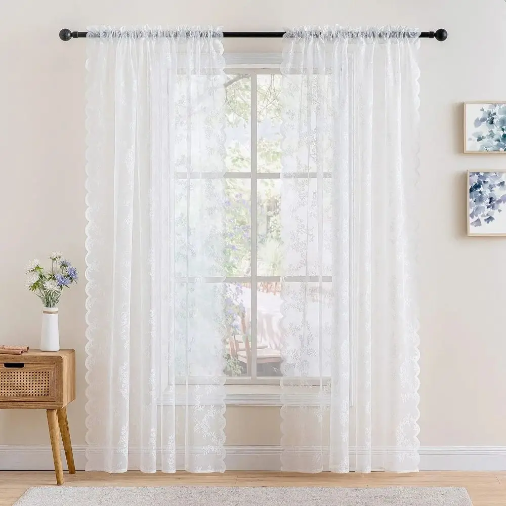 Transparent Lace Sheer Curtain Gauze Romantic Window Drapes France Style Embroidered Tulle Curtain Home Decoration