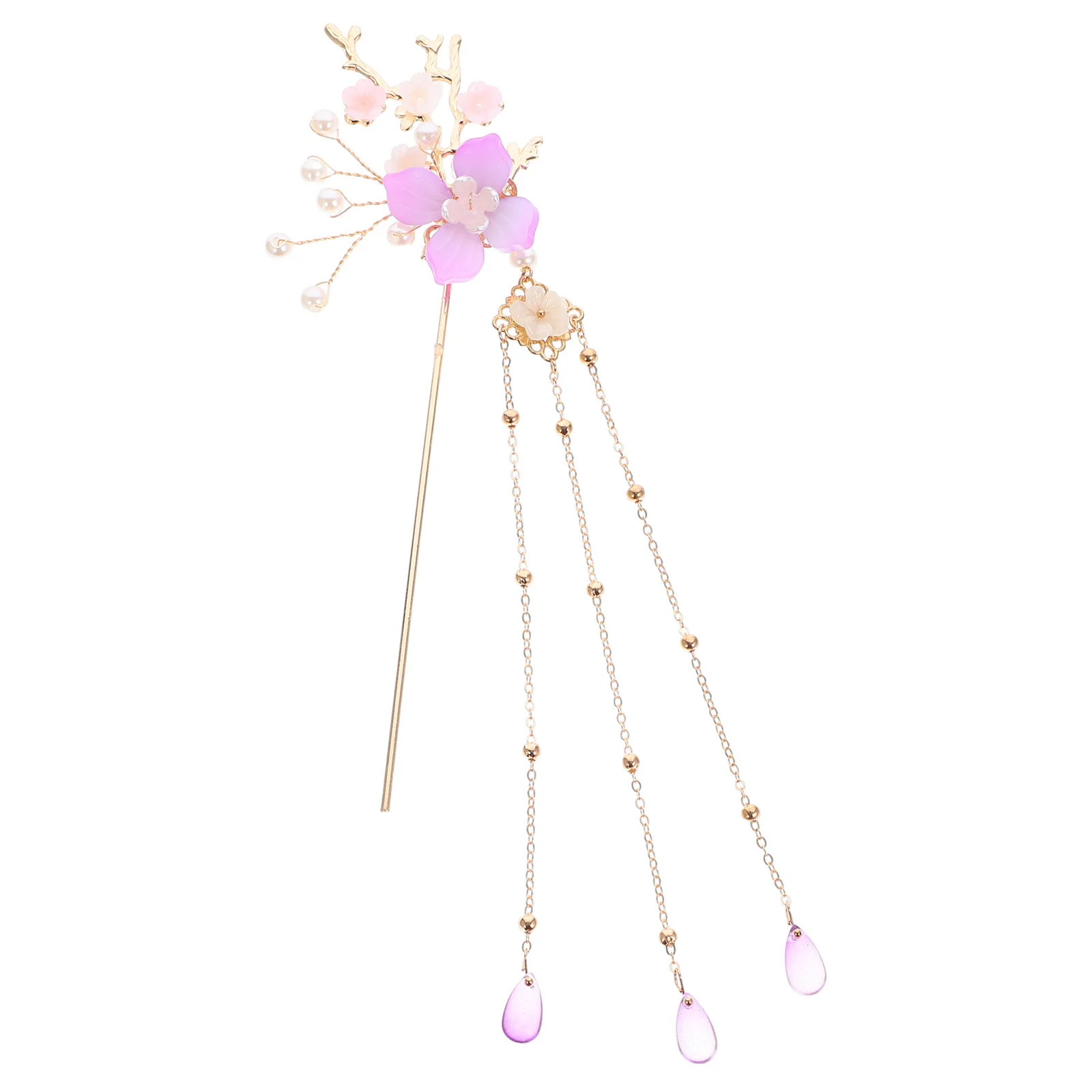 

1pcs Pearl Tassel Stick Chinese Style Flower Hairpin Retro Hanfu Accessories For Long Hair Bun Holder Vintage Hair Stick