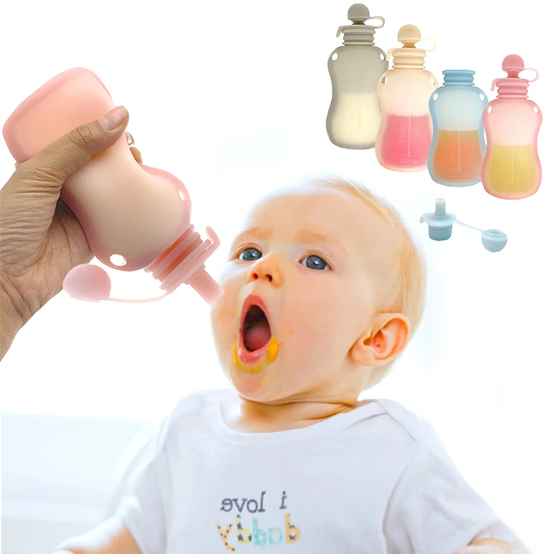 Baby Food Pouches Reusable Silicone Yummy Bag Food Grade BPA Free Puree Juice Breastmilk Storage Bottle Portable Feeding Partner