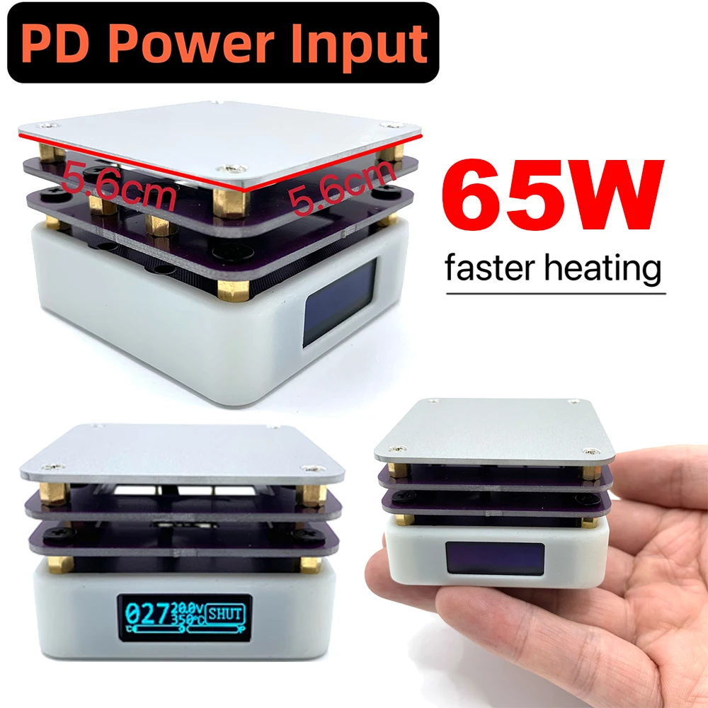 Mini Digital Display Hot Plate Preheater Rework Station PD65W PCB Board Soldering Desoldering Heating Plate LED Strip Tool