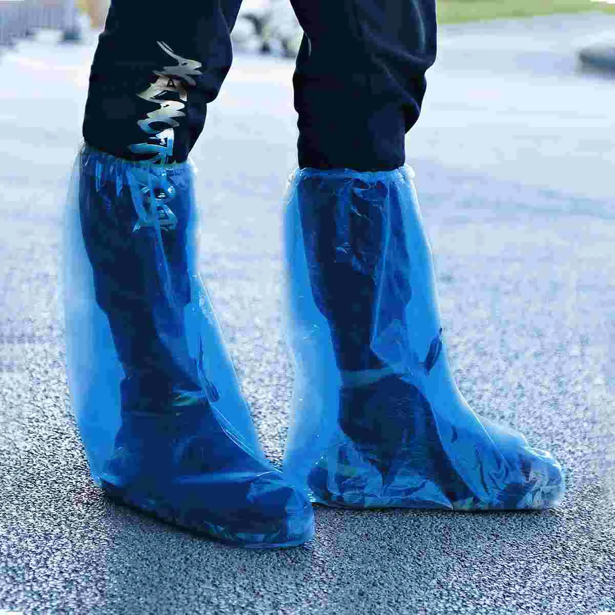 10pcs Disposable Shoe Covers High-top Thicken Waterproof Anti Foot Boot Covers Carpet Protectors (Blue)