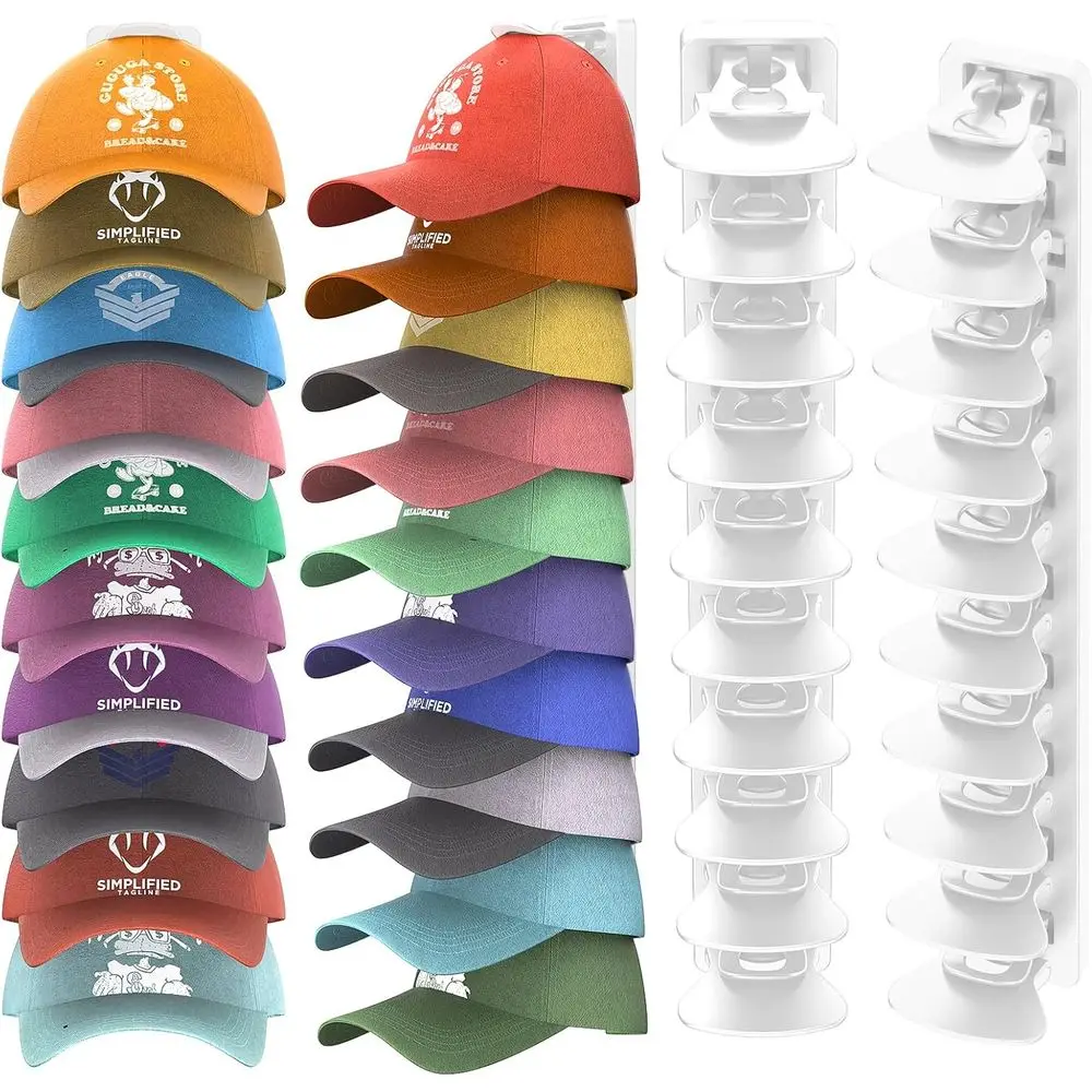 

Органайзер для головных уборов или держатель для бейсболок, вмещает до 40 штук, 2 штуки в упаковке, настенная подставка или держатель для хранения головных уборов с прочным клеевым креплением (белый, 2 штуки в упаковке)