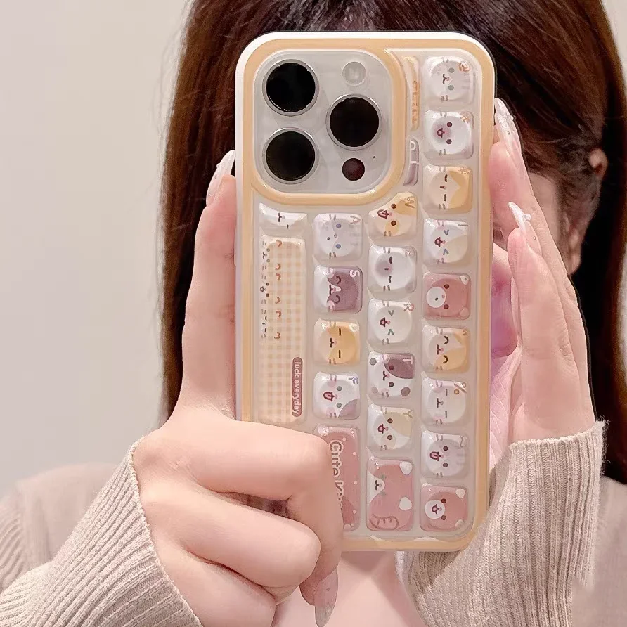 Compatible for Iphone 13 11 16 Case IPhone 16 11 14 12 15 13 Pro Max Cartoon Bread Lovely Kitten Cat Couple Keyboard Style Case