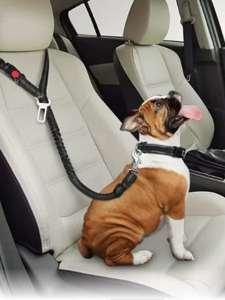 Adjustable Pet Dog Car Seat Belt with Reflective Stretchable Nylon Strap Leather Strap Loop for Dogs view 3