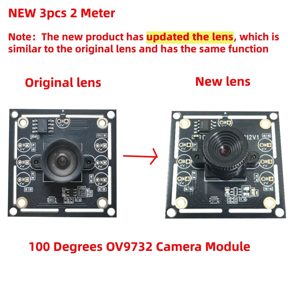 Módulo de câmera de 1MP OV9732 100 graus 1280x720 USB com foco manual de driver grátis, com cabo de 3M/2 metros para WinXP/7/8/10