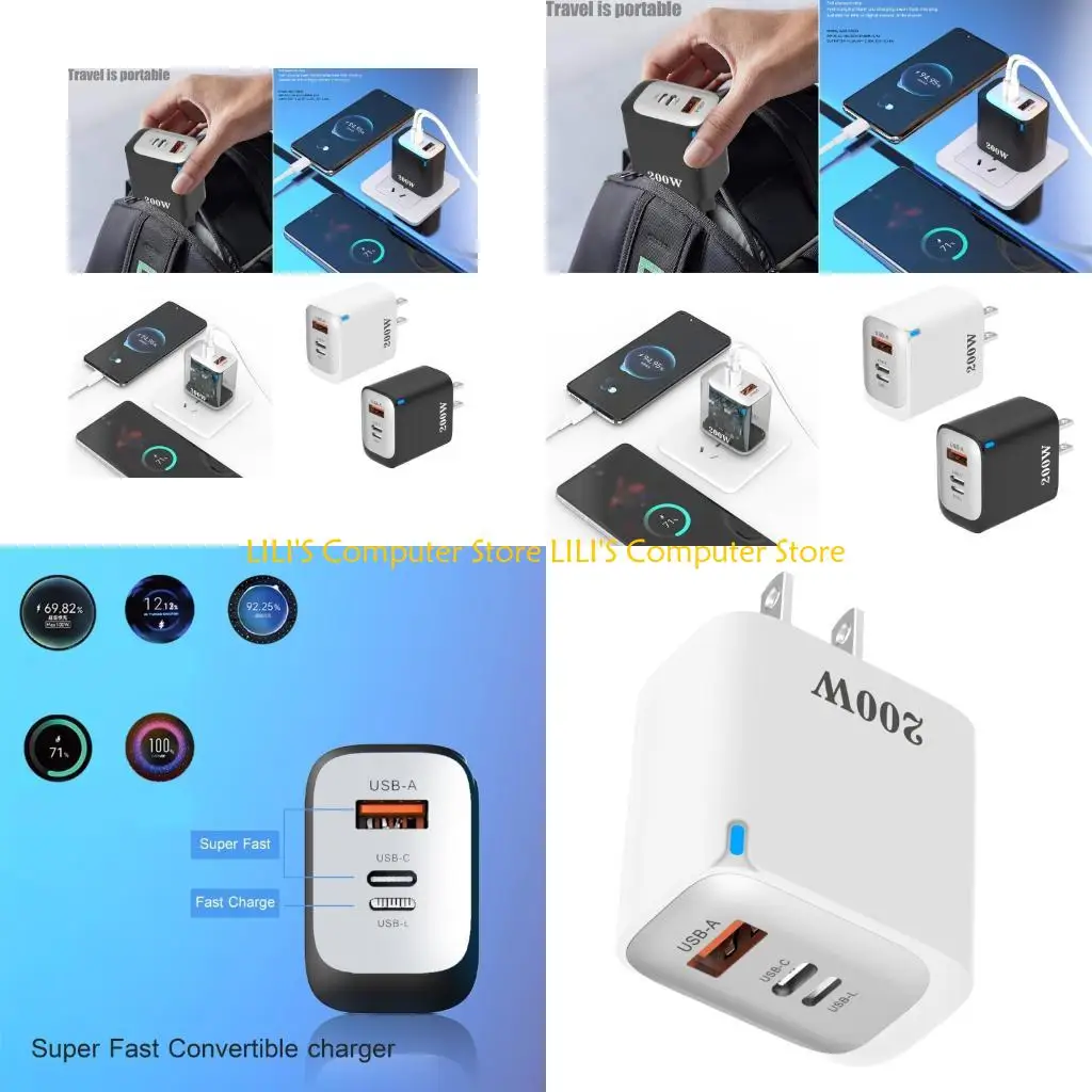 

A52B 200W USB C 3 Port Fast Charging Adapter for Laptops Tablets Smartphones