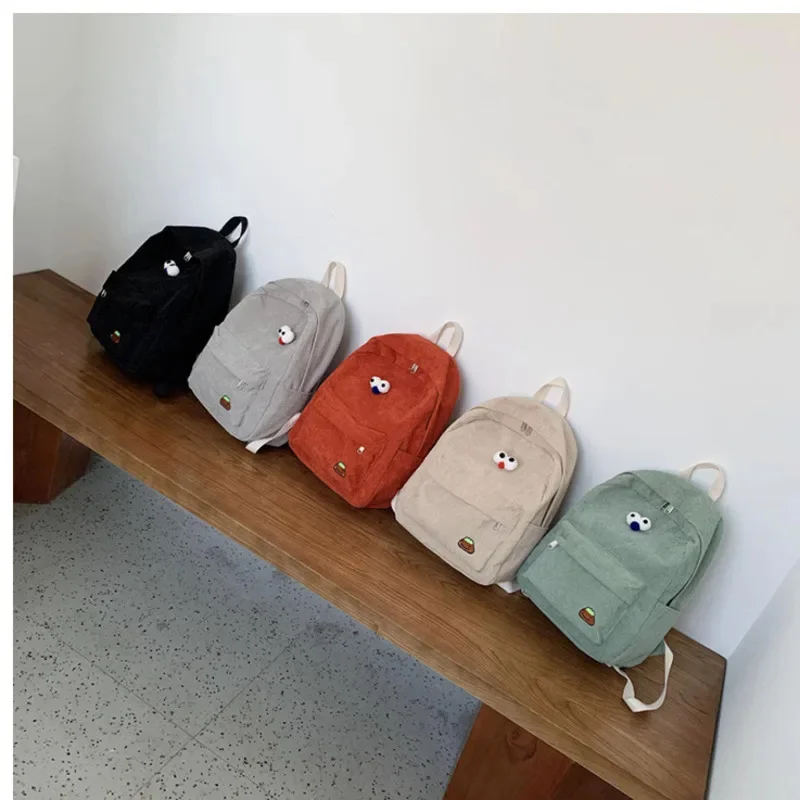 Korean Style Personalized Corduroy Bag Fashion Solid Color Women Backpack Teenagers School Backpack Travel Bags For Children