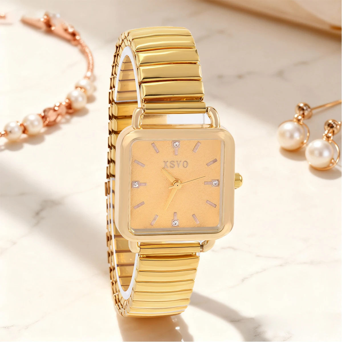 ساعة كوارتز نسائية بسيطة وعصرية، هيكل مربع من حجر الراين، مناسبة للارتداء اليومي، هدايا عيد الميلاد
