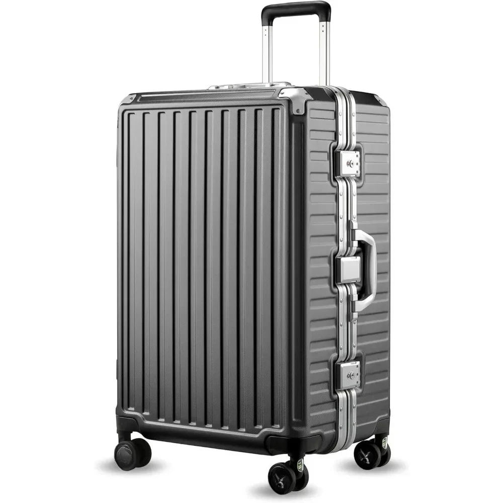 Aluminum Frame Luggage with Spinner Wheels, Zipperless Polycarbonate Hard Shell Suitcase, Checked Large 28 Inch