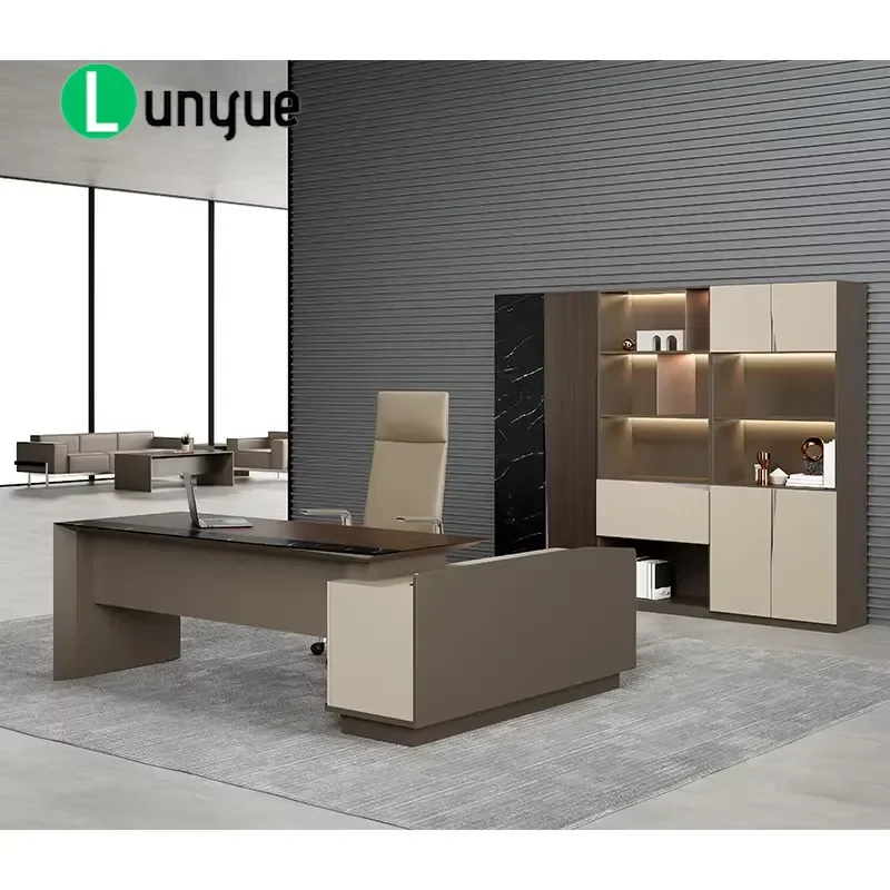 Modern Luxury L-Shaped Executive Desk Large Space CEO Office Furniture with Retractable Drawers Easy Assembly