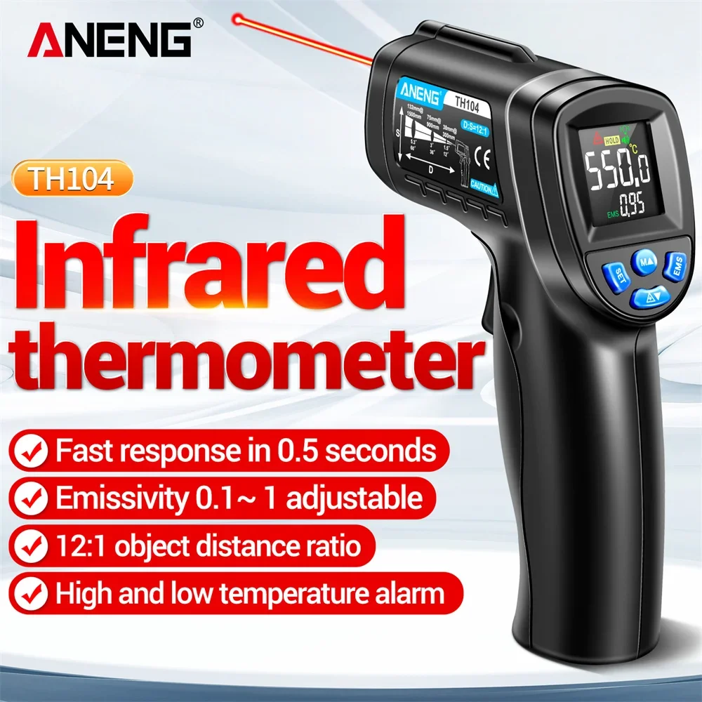 

ANENG TH104 Infrared Handheld Temperature Gun -50~550℃ IR laser Sensor Thermometer Thermal Imager VA Screen Meter Pyrometer Tool