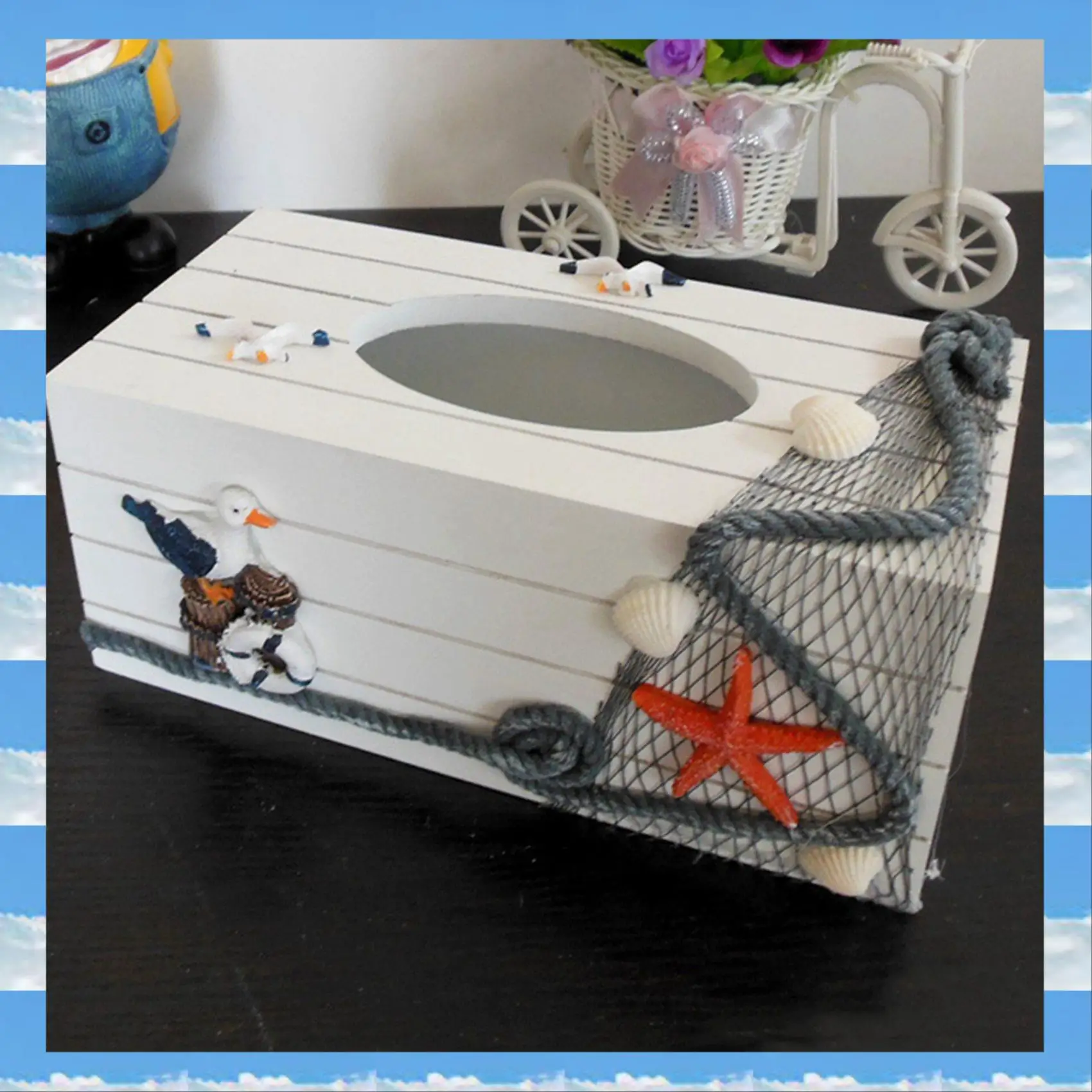 

A11I 2X Mediterranean Style Marine Series Tissue Box Cover Paper Home Decoration Toilet Paper Holder Wooden Tissue Box